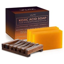 VALITIC 과색소 침착을 위한 Kojic 산성 비누 - 글루타티온 콜라겐 및 비타민 C 함유 강황이 함유된 천연 바 다크 스팟 교정을 오리지널 일본 복합체, 2 Pack + Holder