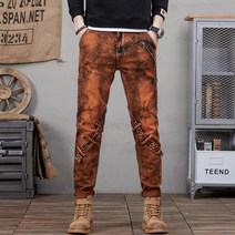 슬림핏 청바지 벨티드 일자 남자 컬러 바지 바이크 라이더