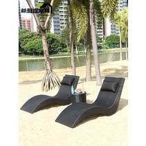 야외바베큐장 테라스 야외 등나무 침대 수영장 정원 호텔 발코니 안뜰 라운지 의자 방수 및 자외선 차단제, [11] 미색 리클라이너 2개 원형 티 테이블 1개 쿠