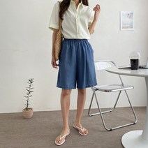 (신상)데일리 여성 레이온 5부 데님 반바지(연청 진청)