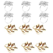 6pcs 냅킨 링 골드 냅킨 링 버클 6pcs 가을 단풍 냅킨 반지 팔찌 금속 냅킨 홀더, 하나, 실버 & 골든