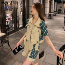 vsyoy MUEL 오리지널 ~ 작은 향기로운 스타일 정장 여성 여름 2022 새로운 패션 복고풍 디자인 센스 반바지 투피스 세트