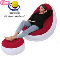Lazy Bean Bag Sofa Inflatable Folding Recliner Bed With Pedal Comfortable Flocking Furniture Fabric, red sofa one set