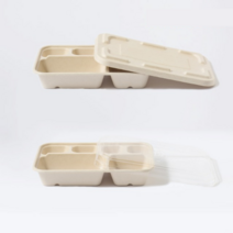 친환경 도시락 펄프 포장 용기 6칸 800ml 50개 밀짚 PLA 뚜껑 배달 테이크아웃, 전용 PET뚜껑 50개