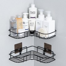 2-4단 스틸 욕실 코너 타일선반 무타공 수납 장 화장실 정리대 함 부착식 행거, SCS2-BLACKㅣ2단블랙(접착패드8개포함)