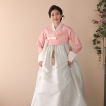 김홍갑한복 [한복대여]보미 코랄핑크 앤 자카드실버 혼주 하객 한복 세트