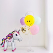 레인보우칩스 유니콘 스마일 컨페티 풍선 스탠드 세트 생일풍선 생일파티용품 파티풍선, 유니콘 스마일컨페티 풍선스탠드 세트