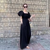여성 점프 수트 버전 느슨한 퍼프 소매 허리 곰팡이 사이드 스퀘어 넥 튜브 탑 슈트