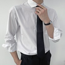 진땡 남성용 2컬러 포멀 도트 와이드 카라 긴팔 셔츠