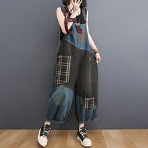 YI MING 여성 멜빵바지 복고풍 여자 와이드 팬츠 멜빵청바지 F153