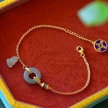 옥팔찌 원석 불교팔찌 행운 비즈 고대 골드 S925 스털링 실버 상감 천연 헤티안 옥 얼음 왁스 종류 에메랄드 재스퍼 장식