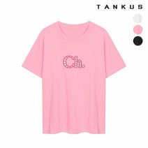 탱커스 여성 라운드 자수 배색 반팔 티셔츠