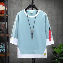 한국판 중소매 남성 맨투맨 트렌드 루즈한 라운드 네크라인