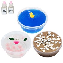 스마일컴퍼니 수제 슬라임 3종 세트 ( 복숭아 워터 + 수영하는 오리 + 초코아몬드 + 용해제 + 리뉴 ), 슬라임 3종 (복숭아 워터+수영하는 오리+초코아몬드)