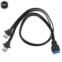 듀얼 USB 3.0 암 20 핀 헤더 마더 보드 어댑터 케이블 2 나사 패널 마운트 플랫 코드 30/50/65/80cm, 01 Black_04 0.8m