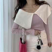 오프숄더 니트 빅카라 슬림핏 크롭 골지 브이넥 티셔츠