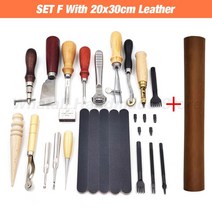 전문 손 바느질 가죽 공예 도구 키트 안장 그루버 스티칭 펀치 조각 작업 세트 DIY 액세서리용, SET F With Leather