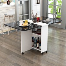 접이식 식탁 테이블 폴딩 확장형 이동식 좁은집 주방 다이닝, 140x80x77 화이트 블랙 대리석