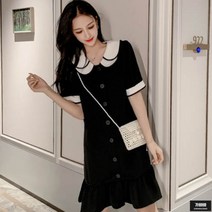 가바바 여성 원피스 단아해보이는 더블 레이어넥 단추 플레어 쉬폰 여름 미디원피스 G49477