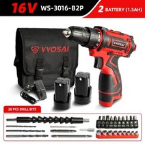 보루방 탁상드릴 드릴링머신 WOSAI-무선 드릴 전기 스크루 미니 드라이버 12V 16V 20V 3/8 인치 무선 전원 DC 리튬 이온 배터리, 16V WS-3016-B2P, EU, 16V WS-3016-B2P