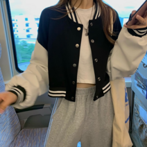 여성 배색 크롭 야구점퍼
