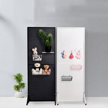 가정용 대형 이동식 금속 화이트 타공판 다용도 파티션 카페 매장 원룸 가벽 인테리어 액세서리 도구 거치대, 블랙