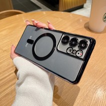 갤럭시 S21 울트라 휴대폰 쉘 마그네틱 Galaxy S21Ultra 보호 커버 전기 도금 투명 s22 + 고급 실리콘 모든 항목을 포함하는 낙하 방지, 삼성 갤럭시 S21, 01.Graphite Black