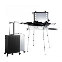 전문가용 캐리어 화장대 LED 메이크업 박스, FREE, 음악X 22 인치 실버 충전O 브래킷O