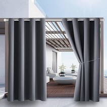 야외 실내 커튼 너비 132.1 x 길이 160cm(52 63인치) 테라스용 - 내후성 창문 패널 프라이버시 보호 그로밋 탑 단열 홈 현관 퍼걸러 잔디 정원 온수 욕조 공간용(패널, Grey_W105 x L84 | 2Pcs