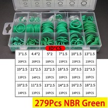 박스형 VMQ NBR FKM O 링 세트 고무 와셔 씰 어소트먼트 레드블랙그린 O링 자동차 가스켓 용, CHINA, 279Pcs NBR Green