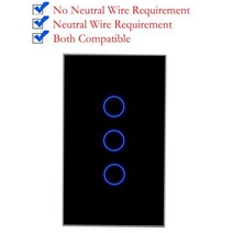 지그비 스마트 라이프 홈 하우스 스위치 벽 터치 음성 제어 LED 조명 중성선 및 필요 없음, [01] JR-US-WIFI-L Black, [06] 9PCS, [03] 3-Gang