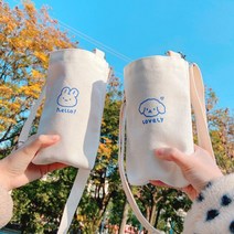 캔버스 천 패브릭 텀블러 드링크 백 음료 물통 테이크아웃 컵 캐리어 홀더 가방 에코백 파우치 주머니, 토끼