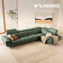 [쉐우드가구]라미아 8인 코너 이태리 천연면피 헤드틸팅 소파, 밤부그린 코너형 좌형