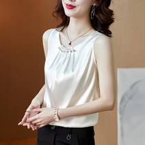 스피알 여름 3040 여성 미시룩 주얼리 셔링 민소매 블라우스