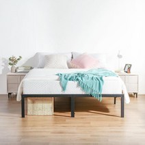 Olee Sleep 45.7cm(18인치) 높이 튼튼한 스틸 슬랫 미끄럼 조립 매트리스 파운데이션 보관 소음 박스 스프링 필요 없음 블랙 포함 147164