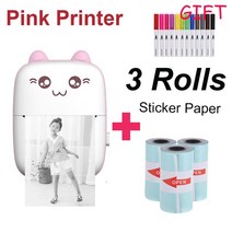 Miscier-휴대용 미니 무선 감열식 포토 프린터 58mm 인쇄 BT 200dp 가정용 사무실용, 03 Pink add 3 sticker