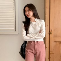 여성 너퍼스 기모 사선 버튼 베이직 티셔츠