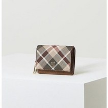 닥스 브라운 체크배색 참장식 가죽 반지갑