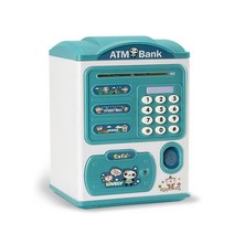 소형미니금고 가정용 사무용 개인 금고전자 atm money box with 지문 piggy bank 저축 상자 동전 현금 안전 large coin bank password, 푸른