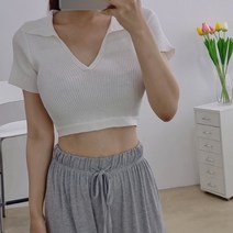 뒷트임 카라 브이넥 골지 크롭반팔티 4색