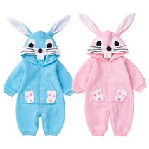 토끼 발바닥 유아 긴팔후드 우주복 59-80 아기 옷 신생아