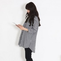 [리더스] 봄남방 가벼운 셔츠 겉옷 코디 여성 체크 패턴 롱셔츠