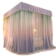 침대 캐노피 공주 커튼 천장 레이스 암막 모기장, 앰버 그린 커튼+브래킷