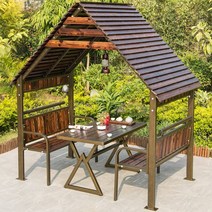 원두막파고라 캐노피 정자 사각원두막벤치 정원 팔각정 농막꾸미기 파골라 팔각정자 시골 야외, 목소정 탁자와 의자걸이등 포함 22X134m