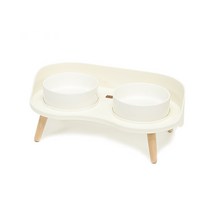 강아지 밥그릇 고양이 애견 식탁 식기 도자기 세라믹 물그릇 높이 수반 2구, 화이트, 다리높이7cm