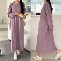 퍼니걸스 6082 데일리 박시핏 라운드 무지 롱 원피스 여성의류