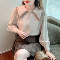 봄 타입 플랫카라 프렌치 벌룬소매 보이핏블라우스