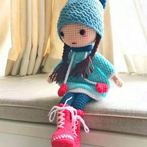 보랏빛마을 코바늘 뜨개 인형 diy 태교 뜨개질 패키지 여아인형, 블루, 1개