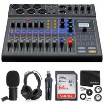 Zoom LiveTrak L-8 휴대용 8채널 디지털 믹서 및 멀티트랙 레코더 + ZDM-1 마이크 헤드폰 윈드스크린 스탠드 64GB 메모리 카드 케이블 - 디럭스 팟캐스팅 번들
