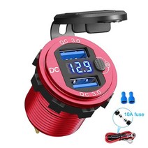 1224V 알루미늄 금속 36W QC3.0 듀얼 USB 자동차 충전기 소켓 방수 전압계 스위치 빠른 충전 어댑터, Red Blue with Wire, CHINA
